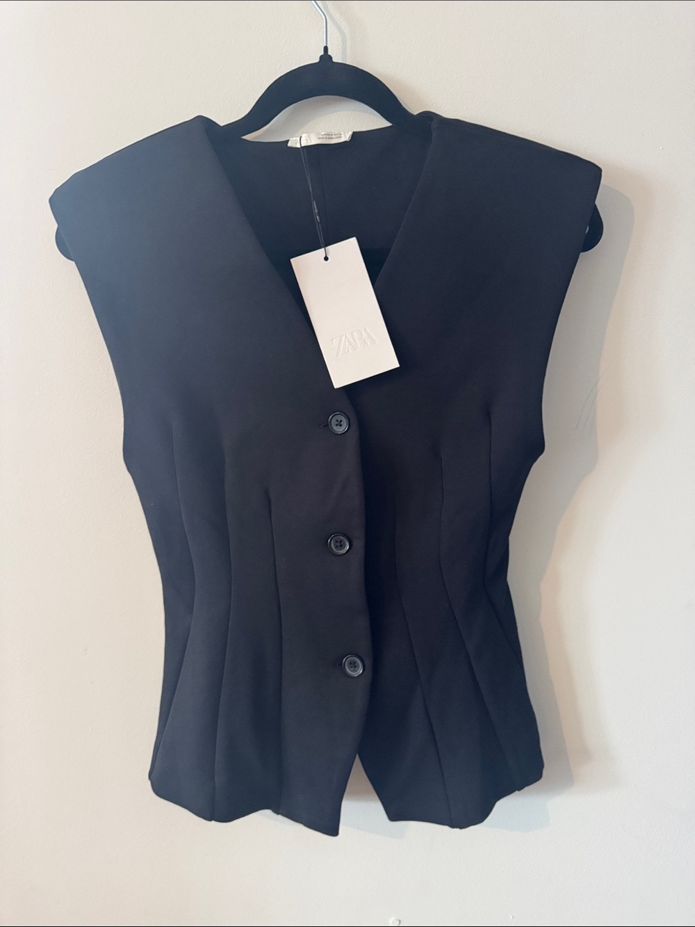 Zara Black Tailored Sleeveless Button-Front Top